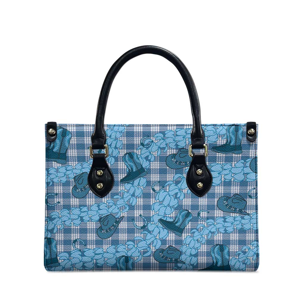 Cyan Palaka Hawaii Cowboy Leather Bag Puakenikeni Lei Paniolo Papale Seamless Vibes - Polynesian Pride