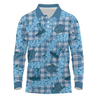 Cyan Palaka Hawaii Cowboy Long Sleeve Polo Shirt Puakenikeni Lei Paniolo Papale Seamless Vibes LT14 Cyan - Polynesian Pride