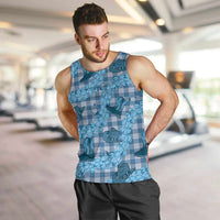 Cyan Palaka Hawaii Cowboy Men Tank Top Puakenikeni Lei Paniolo Papale Seamless Vibes - Polynesian Pride