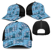Cyan Palaka Hawaii Cowboy Mesh Trucker Cap Puakenikeni Lei Paniolo Papale Seamless Vibes - Polynesian Pride