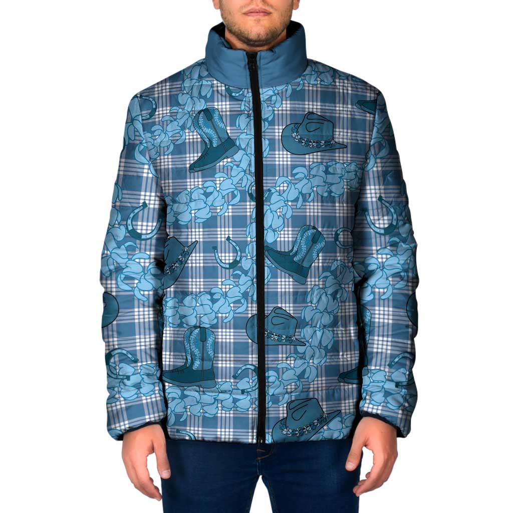Cyan Palaka Hawaii Cowboy Padded Jacket Puakenikeni Lei Paniolo Papale Seamless Vibes LT14 Men Cyan - Polynesian Pride