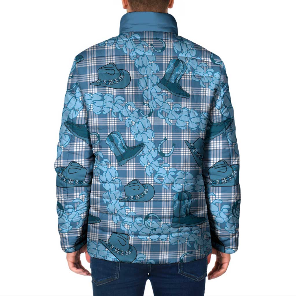 Cyan Palaka Hawaii Cowboy Padded Jacket Puakenikeni Lei Paniolo Papale Seamless Vibes LT14 - Polynesian Pride