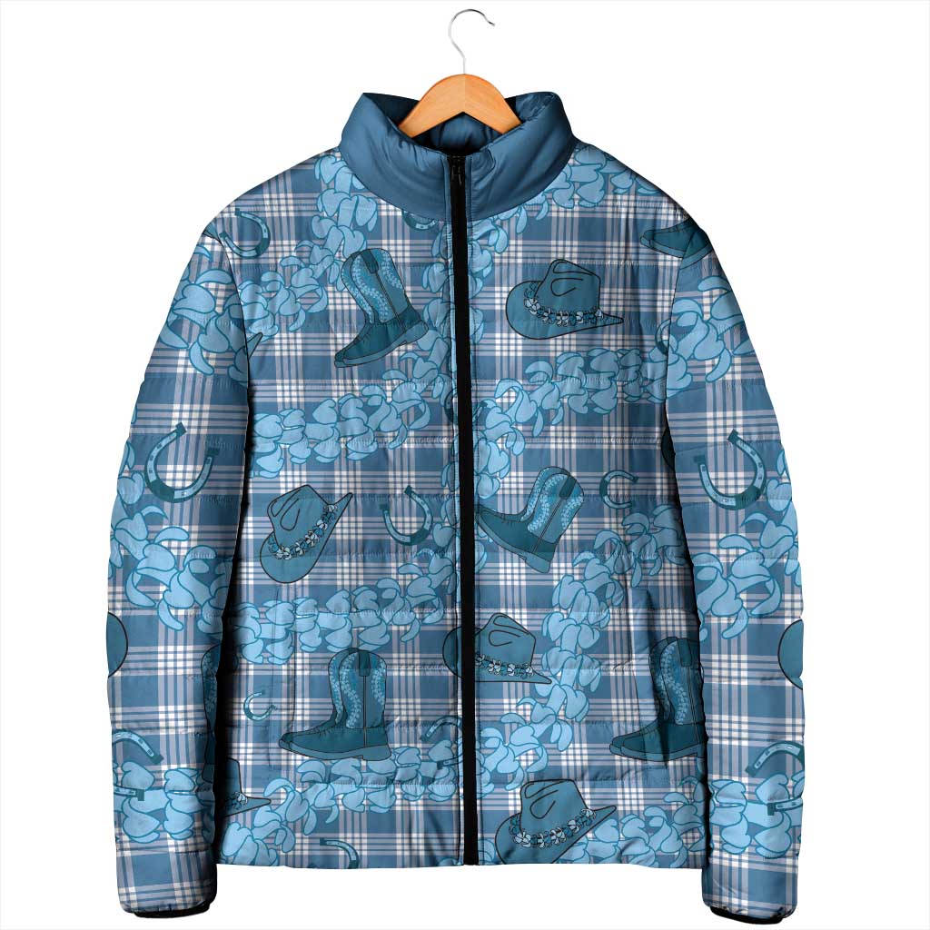 Cyan Palaka Hawaii Cowboy Padded Jacket Puakenikeni Lei Paniolo Papale Seamless Vibes LT14 - Polynesian Pride