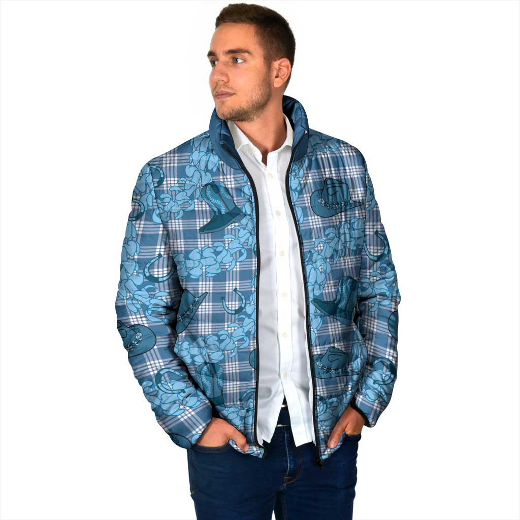 Cyan Palaka Hawaii Cowboy Padded Jacket Puakenikeni Lei Paniolo Papale Seamless Vibes LT14 - Polynesian Pride