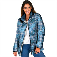 Cyan Palaka Hawaii Cowboy Padded Jacket Puakenikeni Lei Paniolo Papale Seamless Vibes LT14 Women Cyan - Polynesian Pride