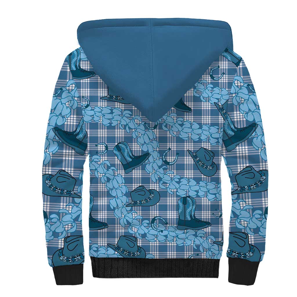 Cyan Palaka Hawaii Cowboy Sherpa Hoodie Puakenikeni Lei Paniolo Papale Seamless Vibes LT14 - Polynesian Pride