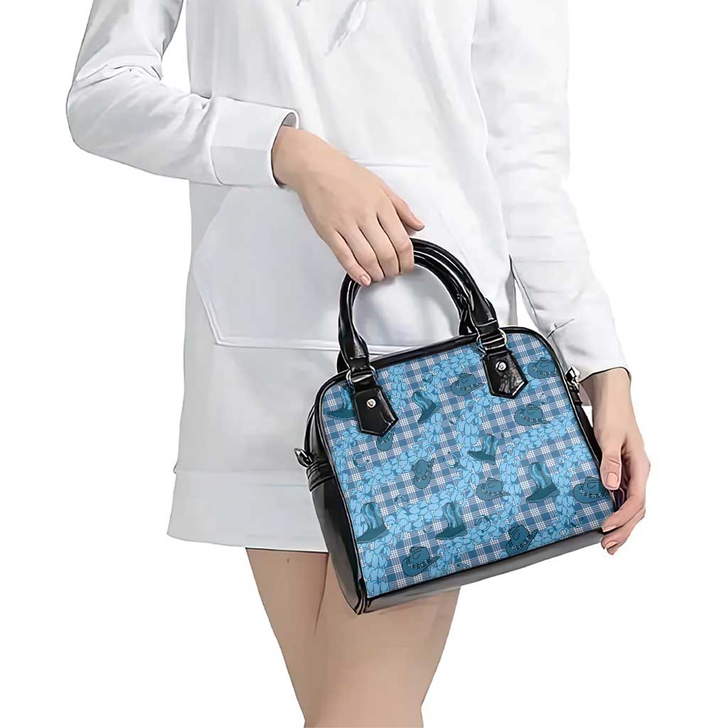 Cyan Palaka Hawaii Cowboy Shoulder Handbag Puakenikeni Lei Paniolo Papale Seamless Vibes - Polynesian Pride