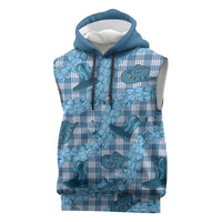 Cyan Palaka Hawaii Cowboy Sleeveless Hoodie Puakenikeni Lei Paniolo Papale Seamless Vibes LT14 Cyan - Polynesian Pride
