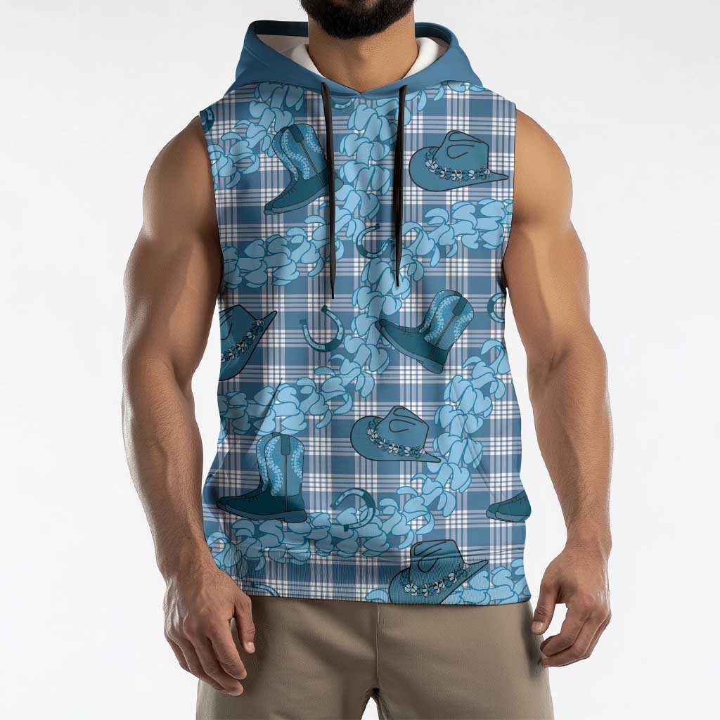 Cyan Palaka Hawaii Cowboy Sleeveless Hoodie Puakenikeni Lei Paniolo Papale Seamless Vibes LT14 - Polynesian Pride