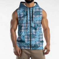 Cyan Palaka Hawaii Cowboy Sleeveless Zip Hoodie Puakenikeni Lei Paniolo Papale Seamless Vibes LT14 - Polynesian Pride