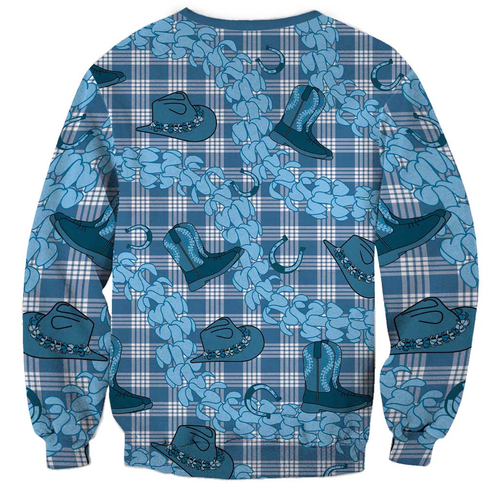 Cyan Palaka Hawaii Cowboy Sweatshirt Puakenikeni Lei Paniolo Papale Seamless Vibes - Polynesian Pride