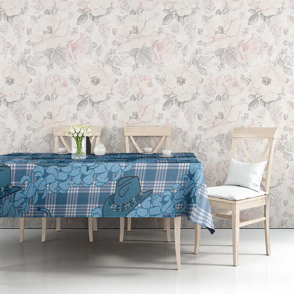 Cyan Palaka Hawaii Cowboy Tablecloth Puakenikeni Lei Paniolo Papale Seamless Vibes - Polynesian Pride