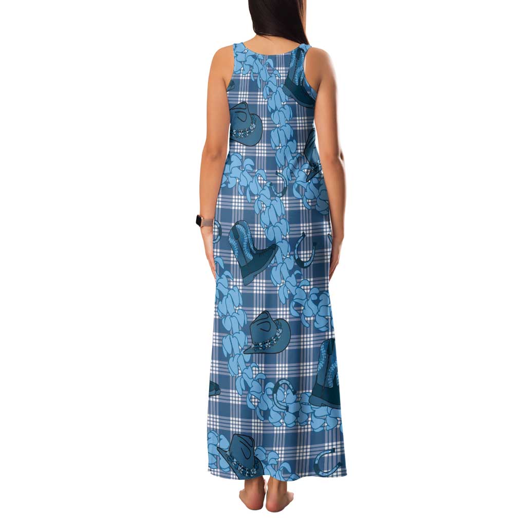 Cyan Palaka Hawaii Cowboy Tank Maxi Dress Puakenikeni Lei Paniolo Papale Seamless Vibes LT14 - Polynesian Pride