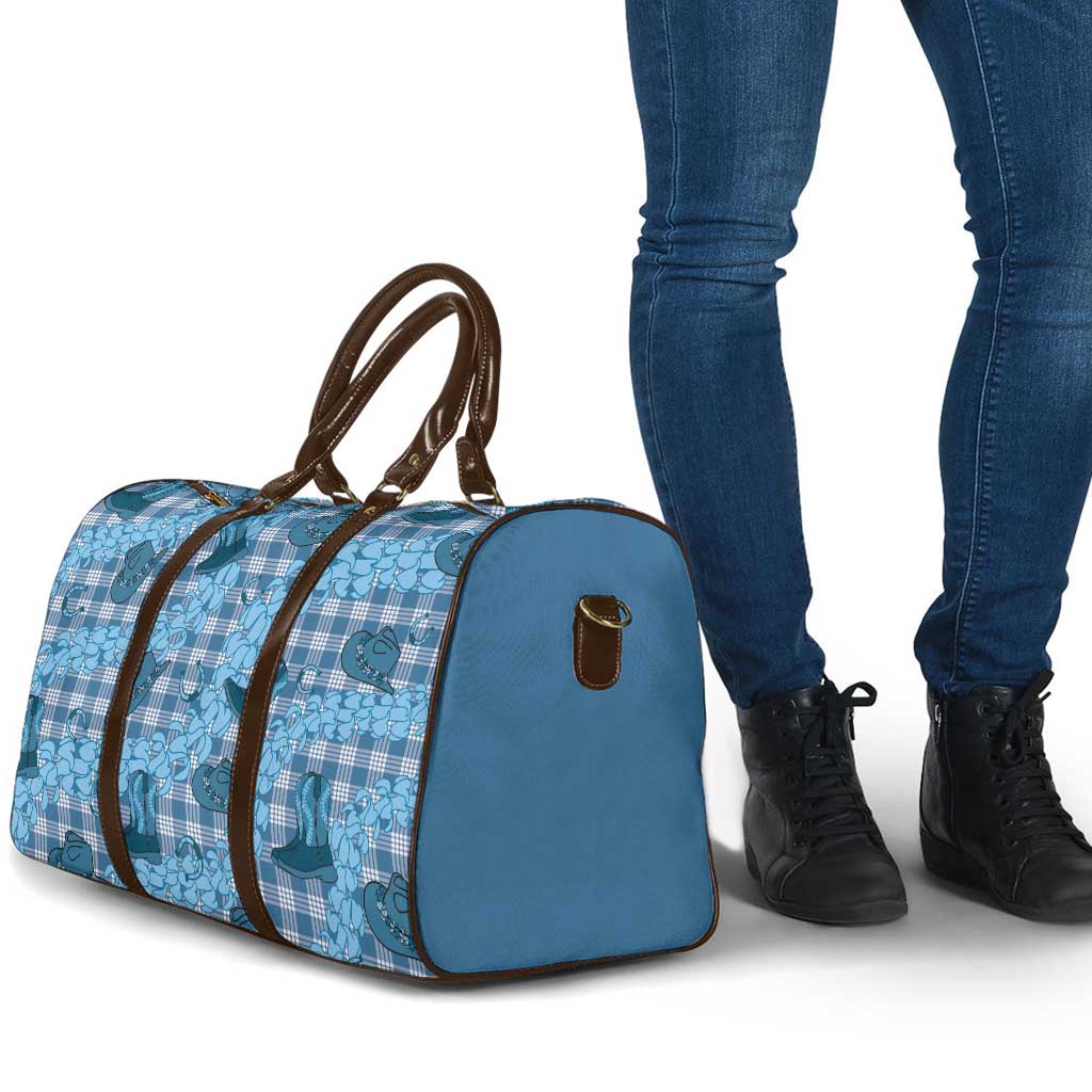 Cyan Palaka Hawaii Cowboy Travel Bag Puakenikeni Lei Paniolo Papale Seamless Vibes - Polynesian Pride