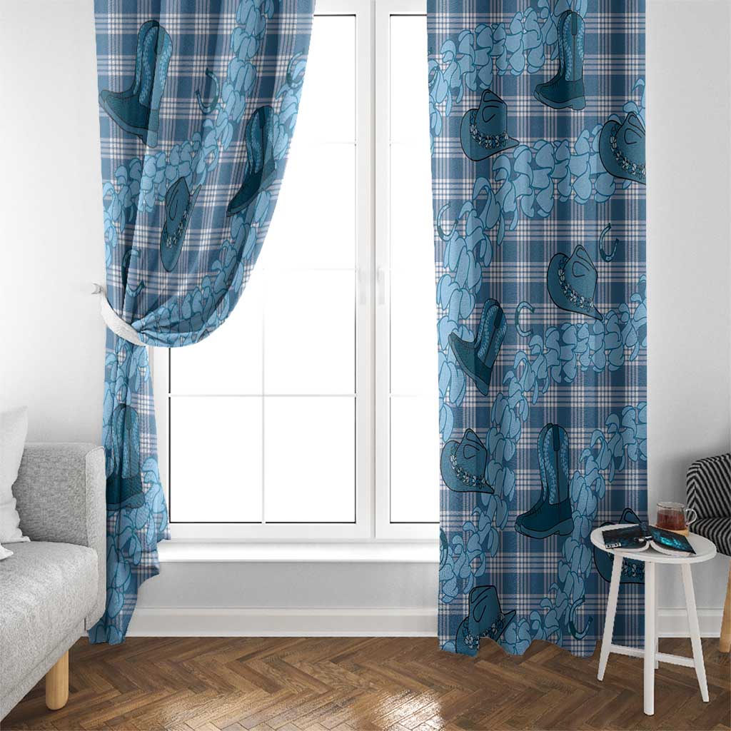 Cyan Palaka Hawaii Cowboy Window Curtain Puakenikeni Lei Paniolo Papale Seamless Vibes - Polynesian Pride