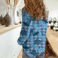 Cyan Palaka Hawaii Cowboy Women Casual Shirt Puakenikeni Lei Paniolo Papale Seamless Vibes LT14 - Polynesian Pride