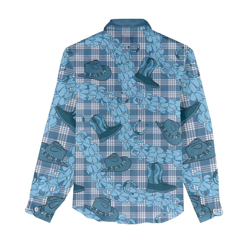 Cyan Palaka Hawaii Cowboy Women Casual Shirt Puakenikeni Lei Paniolo Papale Seamless Vibes LT14 - Polynesian Pride