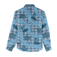 Cyan Palaka Hawaii Cowboy Women Casual Shirt Puakenikeni Lei Paniolo Papale Seamless Vibes LT14 - Polynesian Pride