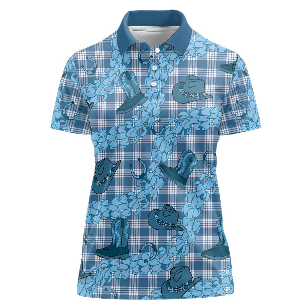 Cyan Palaka Hawaii Cowboy Women Polo Shirt Puakenikeni Lei Paniolo Papale Seamless Vibes LT14 Female Cyan - Polynesian Pride