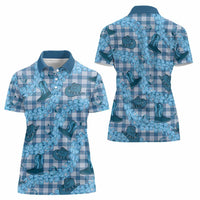 Cyan Palaka Hawaii Cowboy Women Polo Shirt Puakenikeni Lei Paniolo Papale Seamless Vibes LT14 - Polynesian Pride