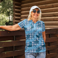 Cyan Palaka Hawaii Cowboy Women Polo Shirt Puakenikeni Lei Paniolo Papale Seamless Vibes LT14 - Polynesian Pride