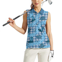 Cyan Palaka Hawaii Cowboy Women Sleeveless Polo Shirt Puakenikeni Lei Paniolo Papale Seamless Vibes LT14 - Polynesian Pride