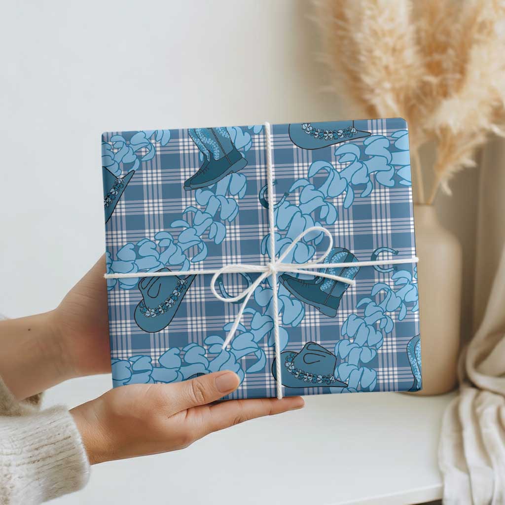 Cyan Palaka Hawaii Cowboy Wrapping Paper Puakenikeni Lei Paniolo Papale Seamless Vibes - Polynesian Pride