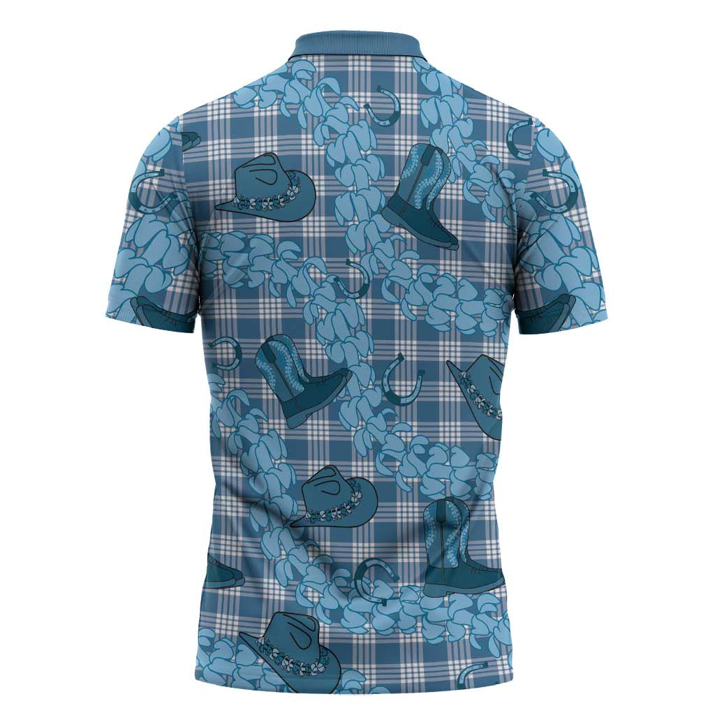 Cyan Palaka Hawaii Cowboy Zipper Polo Shirt Puakenikeni Lei Paniolo Papale Seamless Vibes LT14 - Polynesian Pride