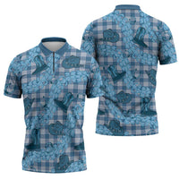 Cyan Palaka Hawaii Cowboy Zipper Polo Shirt Puakenikeni Lei Paniolo Papale Seamless Vibes LT14 - Polynesian Pride