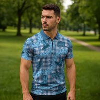 Cyan Palaka Hawaii Cowboy Zipper Polo Shirt Puakenikeni Lei Paniolo Papale Seamless Vibes LT14 - Polynesian Pride