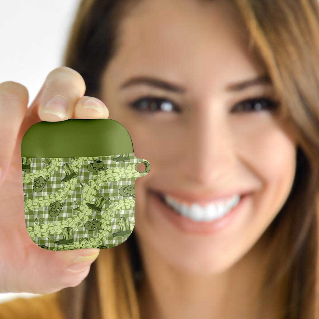 Lime Palaka Hawaii Cowboy AirPods Case Puakenikeni Lei Paniolo Papale Seamless Vibes - Polynesian Pride