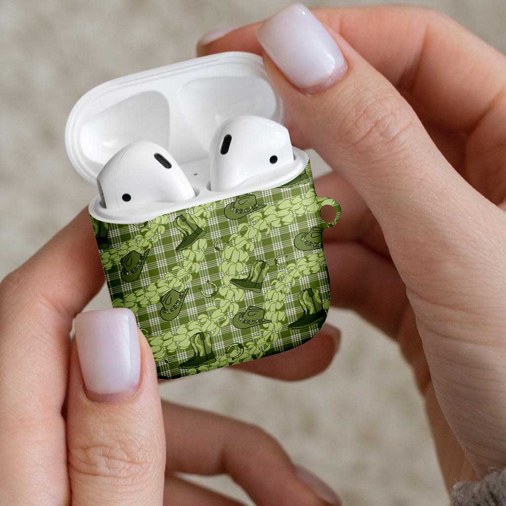 Lime Palaka Hawaii Cowboy AirPods Case Puakenikeni Lei Paniolo Papale Seamless Vibes - Polynesian Pride