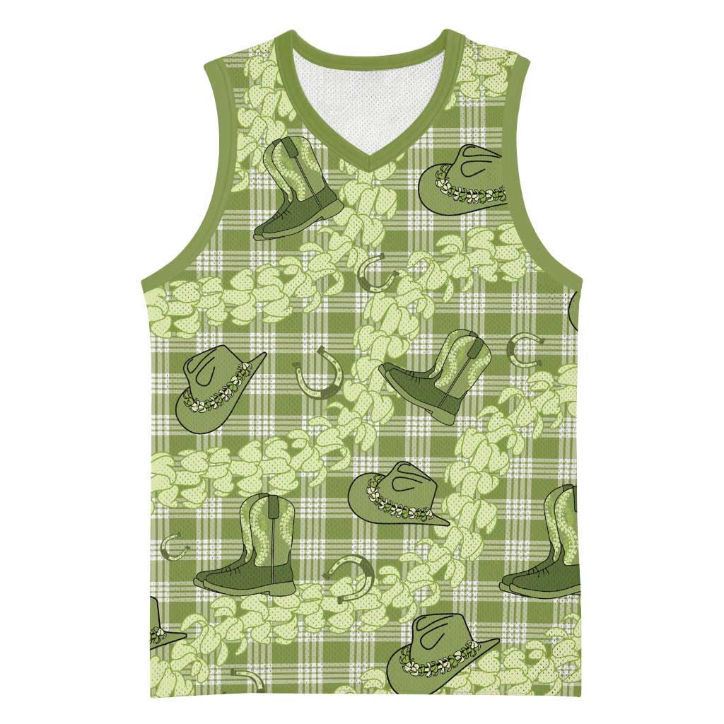 Lime Palaka Hawaii Cowboy Basketball Jersey Puakenikeni Lei Paniolo Papale Seamless Vibes LT14 Unisex Lime - Polynesian Pride