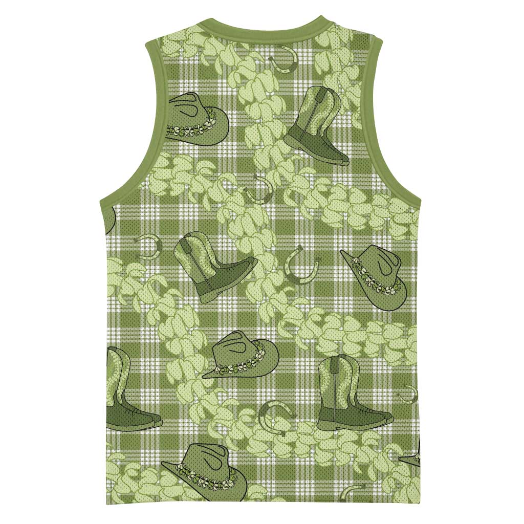 Lime Palaka Hawaii Cowboy Basketball Jersey Puakenikeni Lei Paniolo Papale Seamless Vibes LT14 - Polynesian Pride