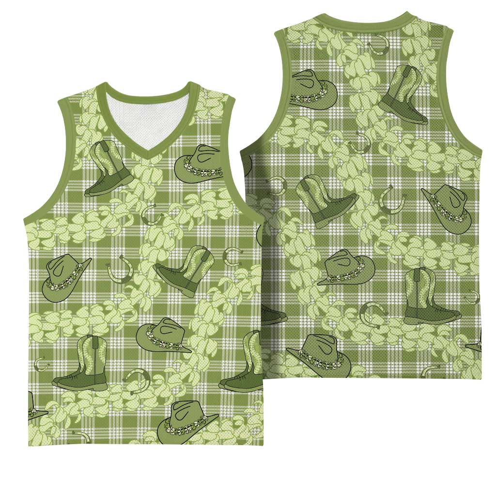 Lime Palaka Hawaii Cowboy Basketball Jersey Puakenikeni Lei Paniolo Papale Seamless Vibes LT14 - Polynesian Pride