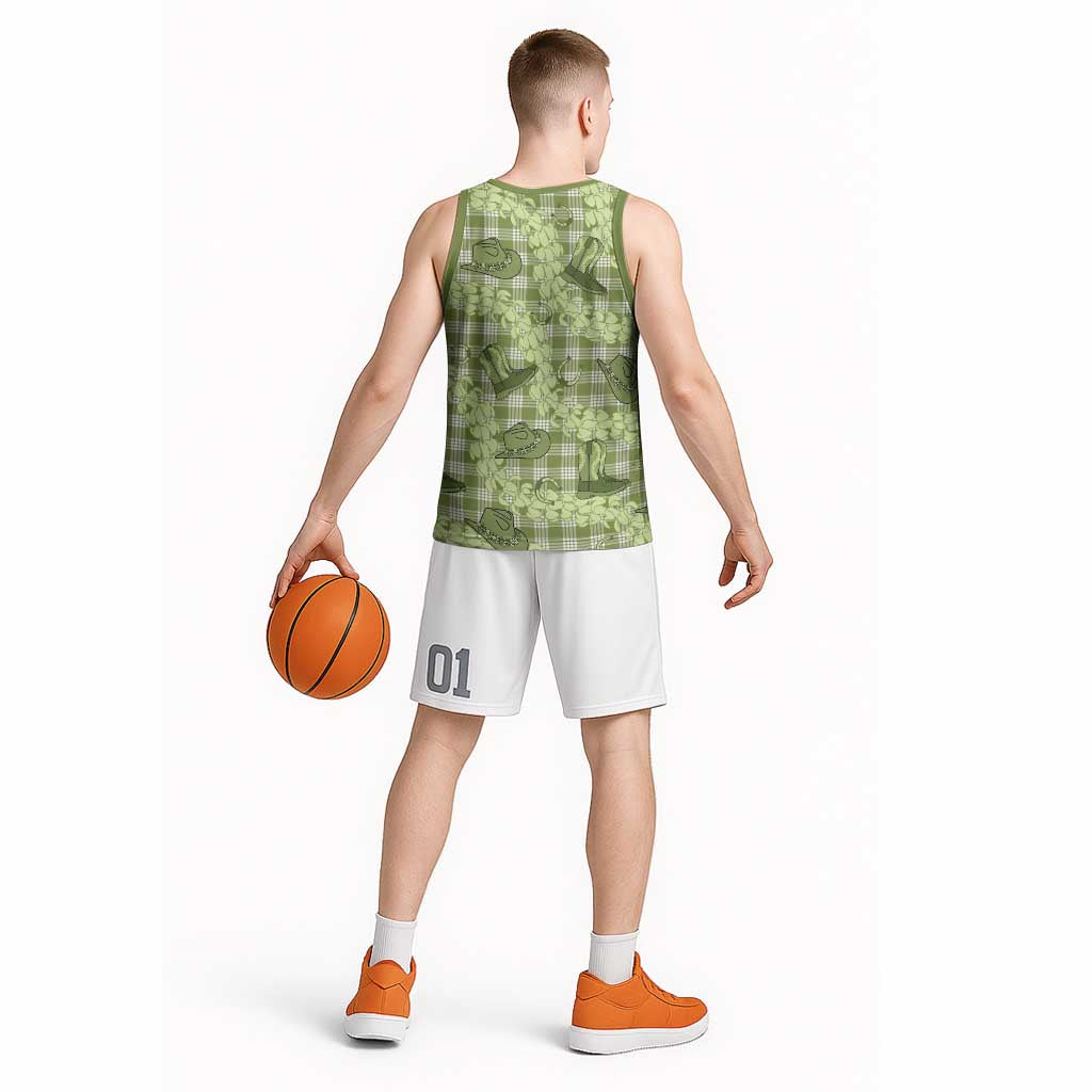 Lime Palaka Hawaii Cowboy Basketball Jersey Puakenikeni Lei Paniolo Papale Seamless Vibes LT14 - Polynesian Pride