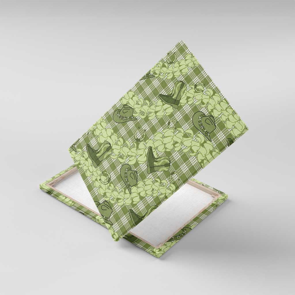 Lime Palaka Hawaii Cowboy Canvas Wall Art Puakenikeni Lei Paniolo Papale Seamless Vibes - Polynesian Pride