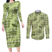Lime Palaka Hawaii Cowboy Couples Matching Long Sleeve Bodycon Dress and Long Sleeve Button Shirt Puakenikeni Lei Paniolo Papale Seamless Vibes LT14 Lime - Polynesian Pride