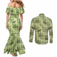 Lime Palaka Hawaii Cowboy Couples Matching Mermaid Dress and Long Sleeve Button Shirt Puakenikeni Lei Paniolo Papale Seamless Vibes LT14 - Polynesian Pride