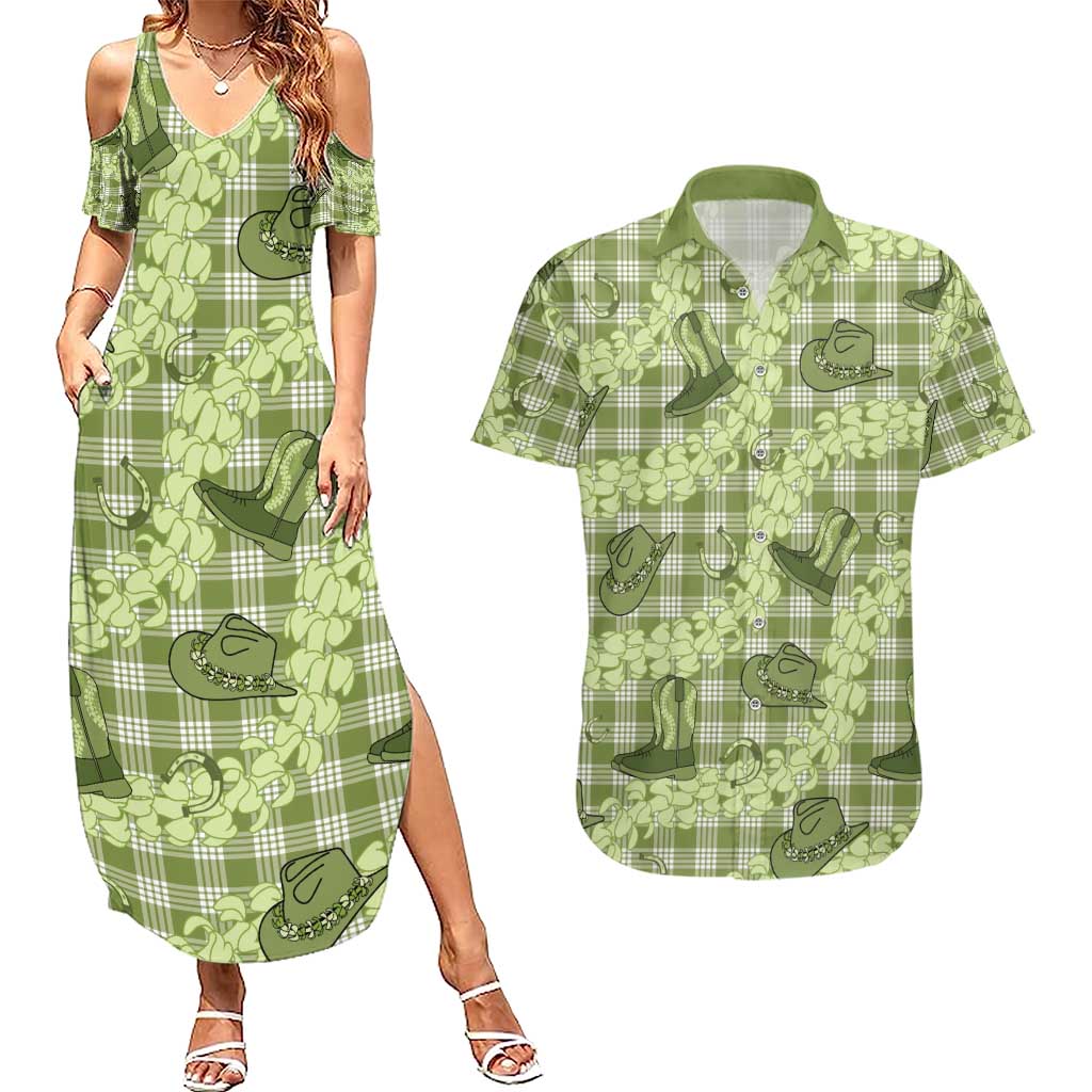 Lime Palaka Hawaii Cowboy Couples Matching Summer Maxi Dress and Hawaiian Shirt Puakenikeni Lei Paniolo Papale Seamless Vibes LT14 Lime - Polynesian Pride