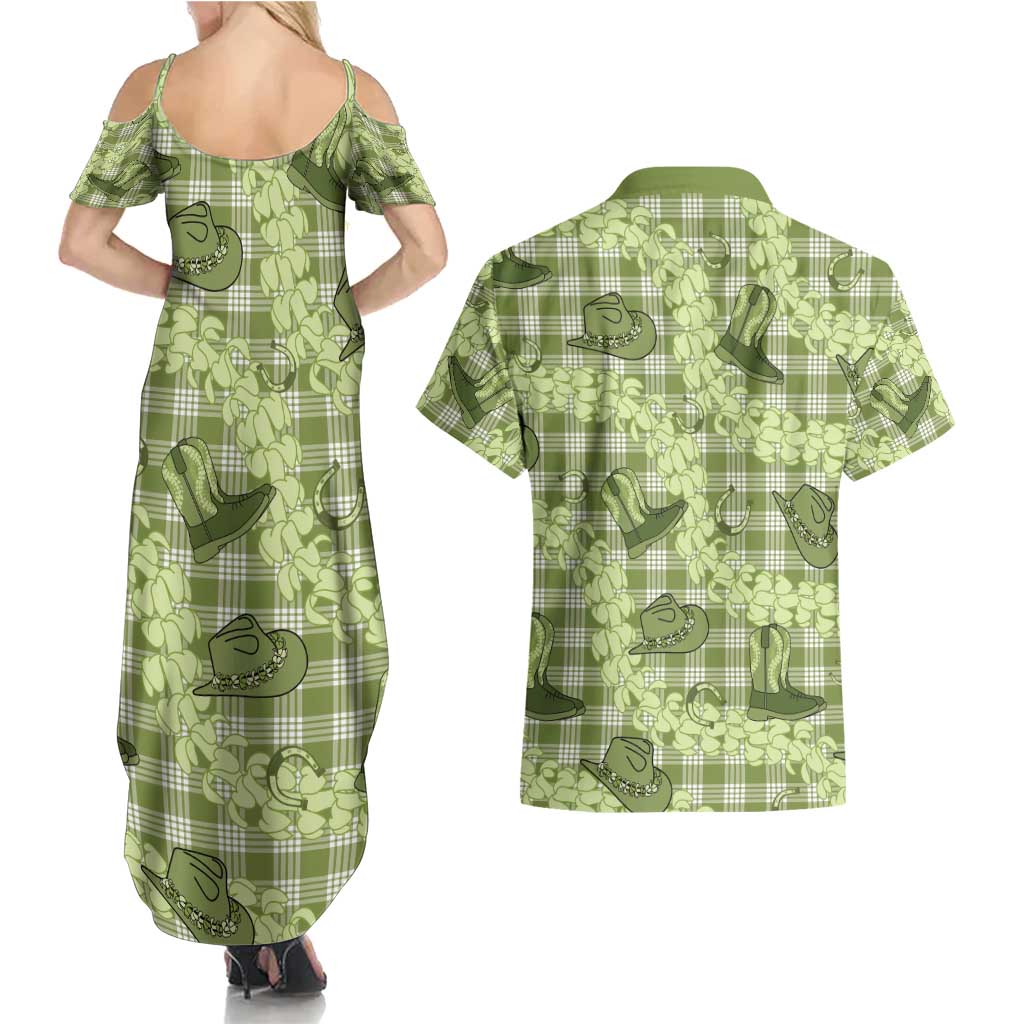 Lime Palaka Hawaii Cowboy Couples Matching Summer Maxi Dress and Hawaiian Shirt Puakenikeni Lei Paniolo Papale Seamless Vibes LT14 - Polynesian Pride