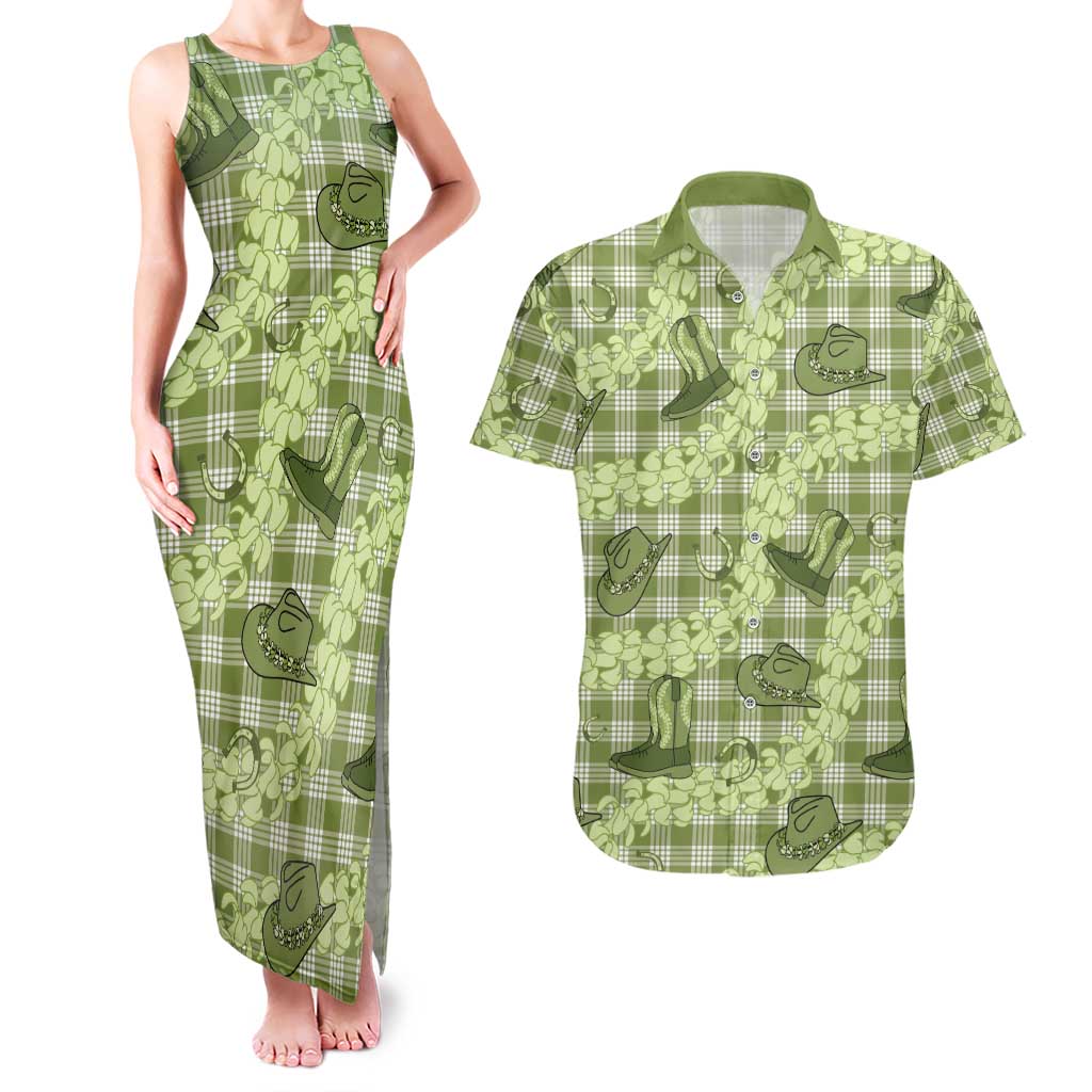 Lime Palaka Hawaii Cowboy Couples Matching Tank Maxi Dress and Hawaiian Shirt Puakenikeni Lei Paniolo Papale Seamless Vibes LT14 Lime - Polynesian Pride