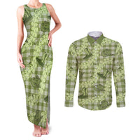Lime Palaka Hawaii Cowboy Couples Matching Tank Maxi Dress and Long Sleeve Button Shirt Puakenikeni Lei Paniolo Papale Seamless Vibes LT14 Lime - Polynesian Pride