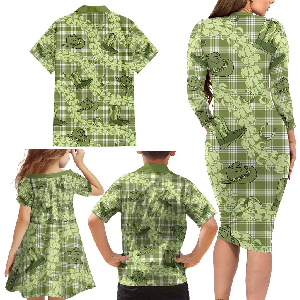 Lime Palaka Hawaii Cowboy Family Matching Long Sleeve Bodycon Dress and Hawaiian Shirt Puakenikeni Lei Paniolo Papale Seamless Vibes LT14 - Polynesian Pride
