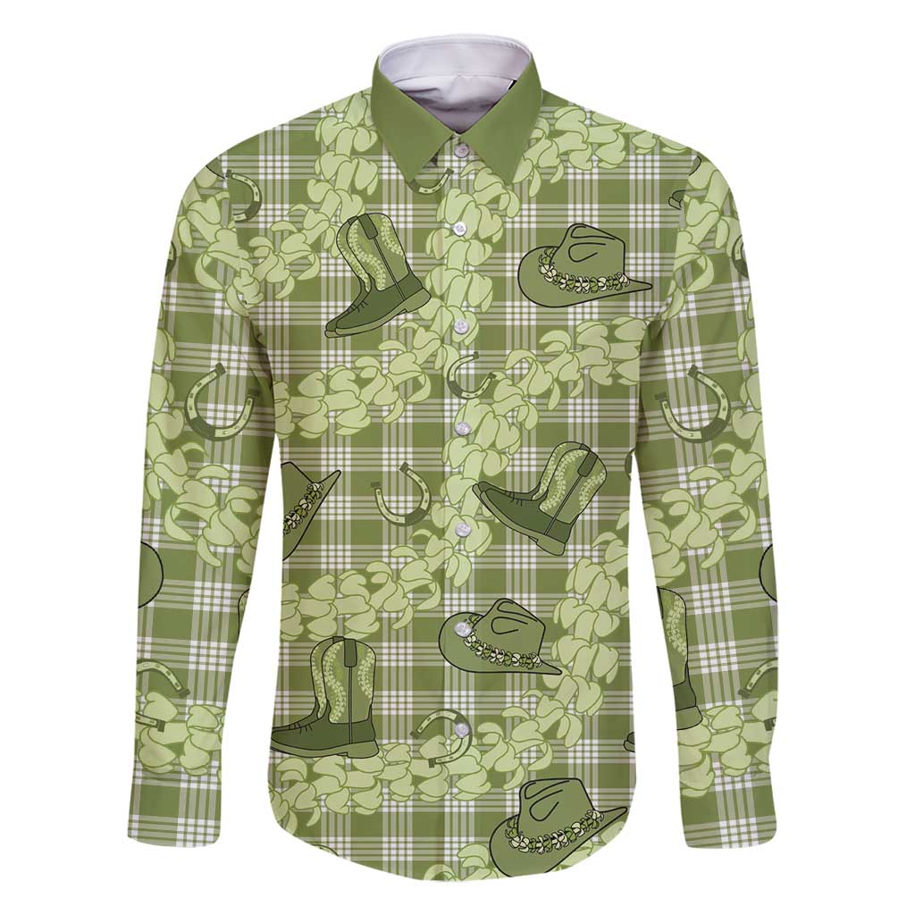 Lime Palaka Hawaii Cowboy Family Matching Long Sleeve Bodycon Dress and Hawaiian Shirt Puakenikeni Lei Paniolo Papale Seamless Vibes LT14 Dad's Shirt - Long Sleeve Lime - Polynesian Pride
