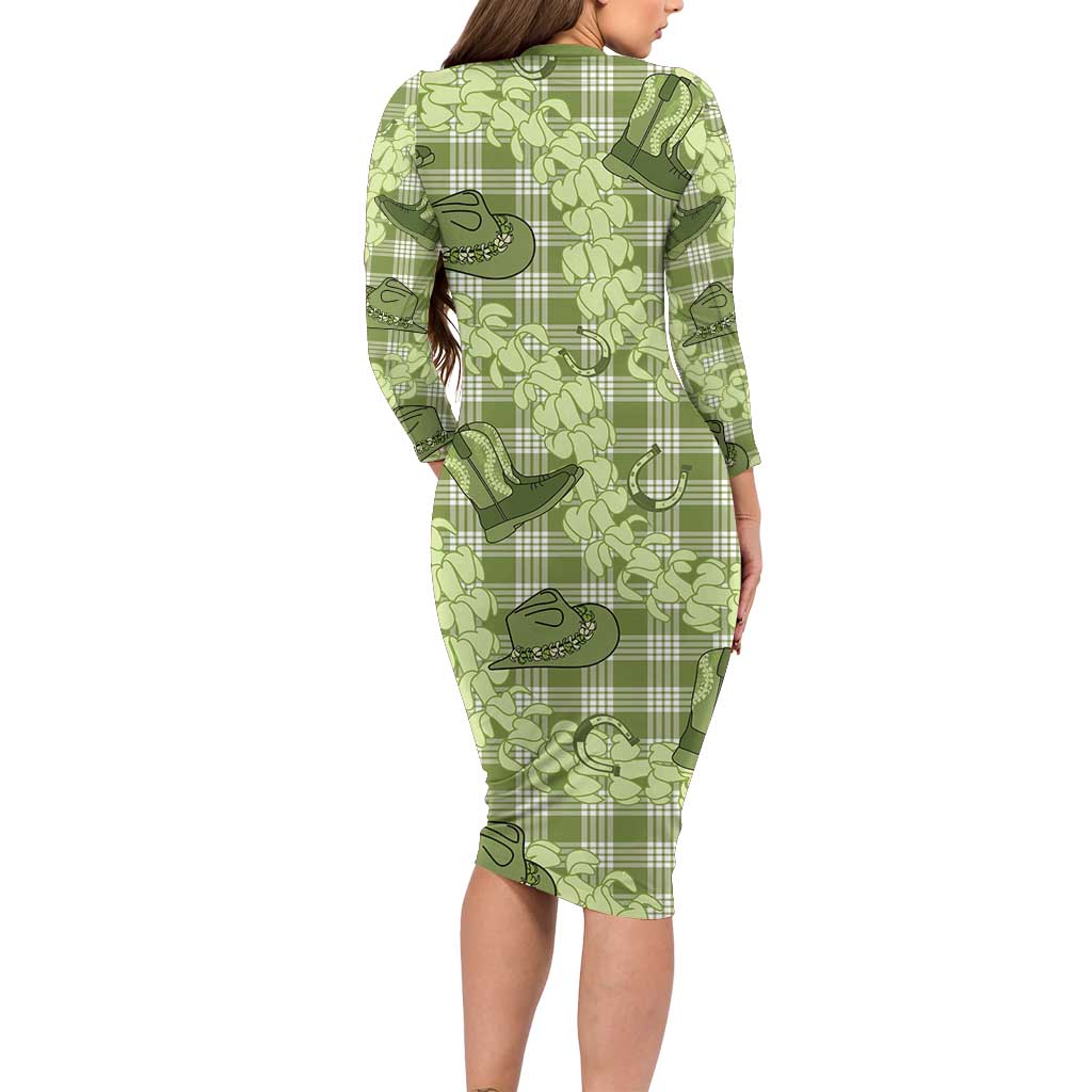 Lime Palaka Hawaii Cowboy Family Matching Long Sleeve Bodycon Dress and Hawaiian Shirt Puakenikeni Lei Paniolo Papale Seamless Vibes LT14 - Polynesian Pride