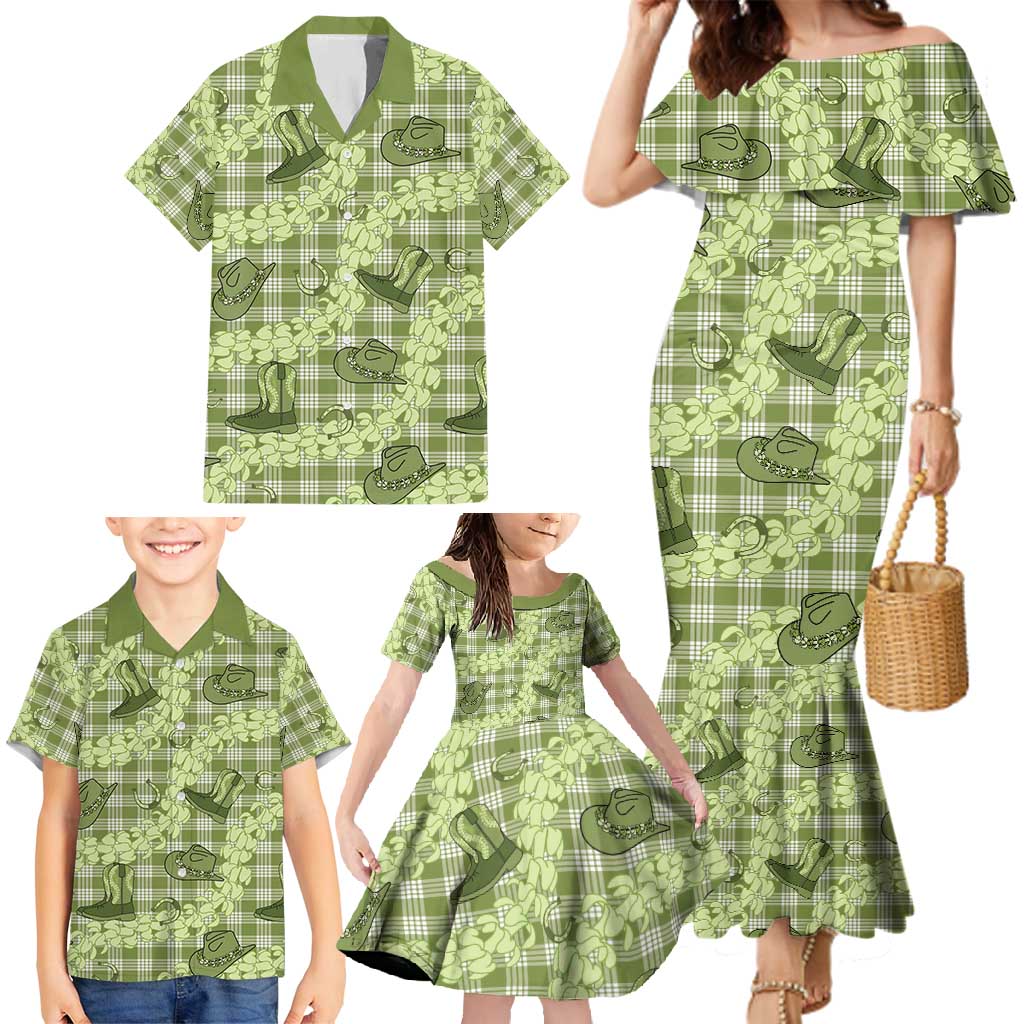 Lime Palaka Hawaii Cowboy Family Matching Mermaid Dress and Hawaiian Shirt Puakenikeni Lei Paniolo Papale Seamless Vibes LT14 - Polynesian Pride