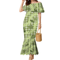 Lime Palaka Hawaii Cowboy Family Matching Mermaid Dress and Hawaiian Shirt Puakenikeni Lei Paniolo Papale Seamless Vibes LT14 Mom's Dress Lime - Polynesian Pride