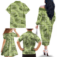 Lime Palaka Hawaii Cowboy Family Matching Off The Shoulder Long Sleeve Dress and Hawaiian Shirt Puakenikeni Lei Paniolo Papale Seamless Vibes LT14 - Polynesian Pride