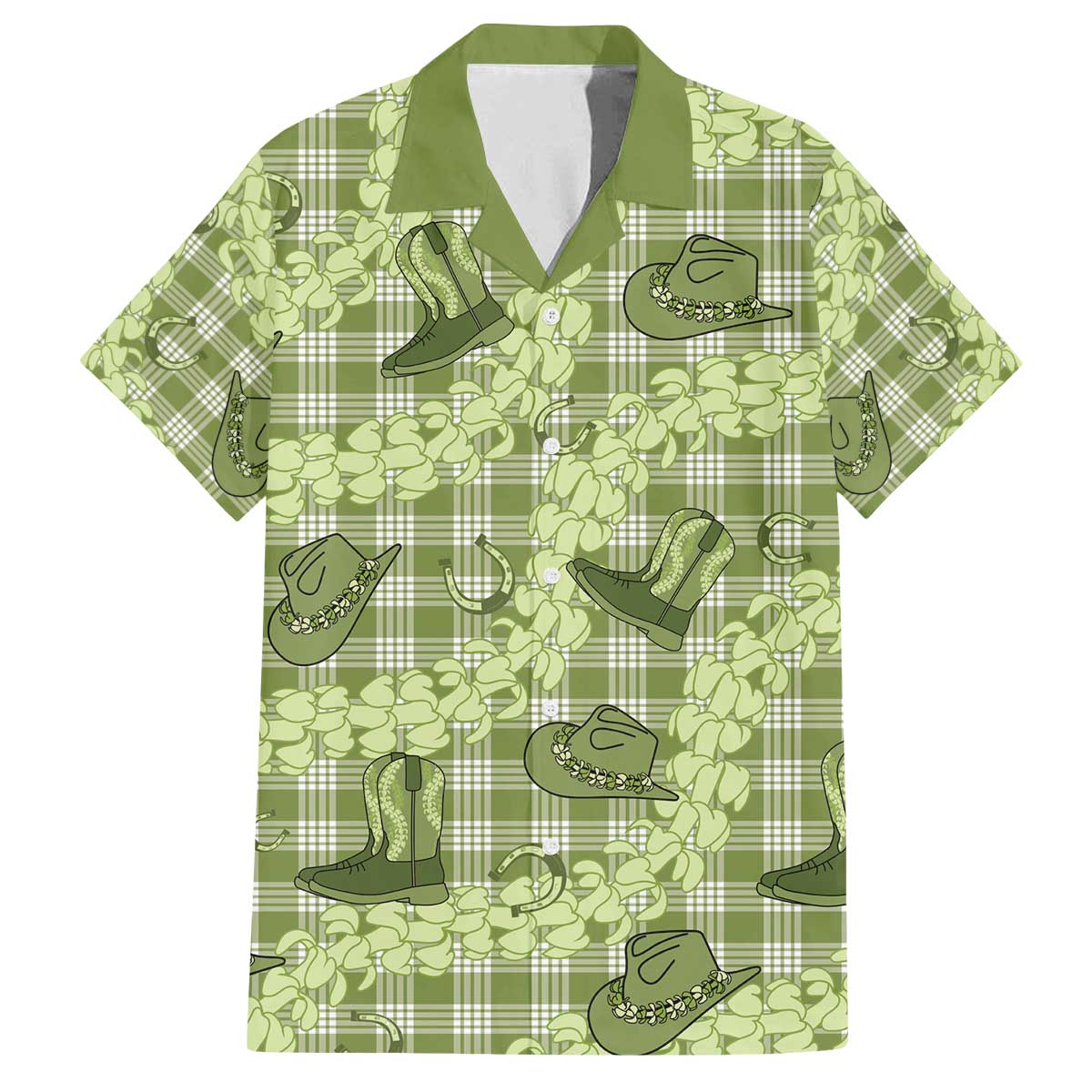 Lime Palaka Hawaii Cowboy Family Matching Off The Shoulder Long Sleeve Dress and Hawaiian Shirt Puakenikeni Lei Paniolo Papale Seamless Vibes LT14 Dad's Shirt - Short Sleeve Lime - Polynesian Pride